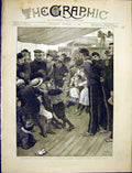 Original Old Antique Print Children Tug-Of-War Troopship Boys Girls 1887 19th