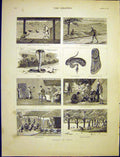 Original Old Antique Print Snakes India Charmers Cobra Crow Police Sepoy 1887