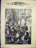 Original Old Antique Print Westminster Abbey Sunday Service 1887 19th