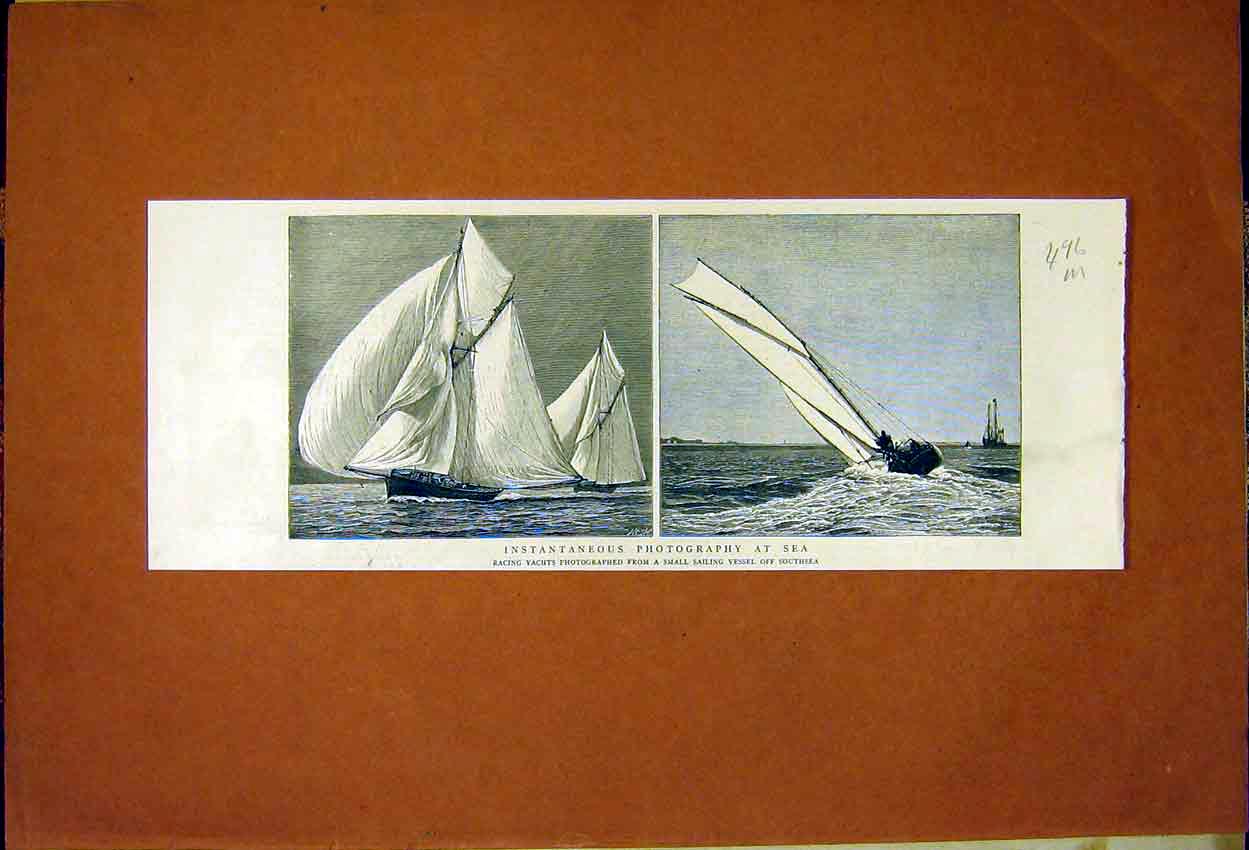 Original Old Antique Print Yachts Racing Photograph Sea 1887 19th