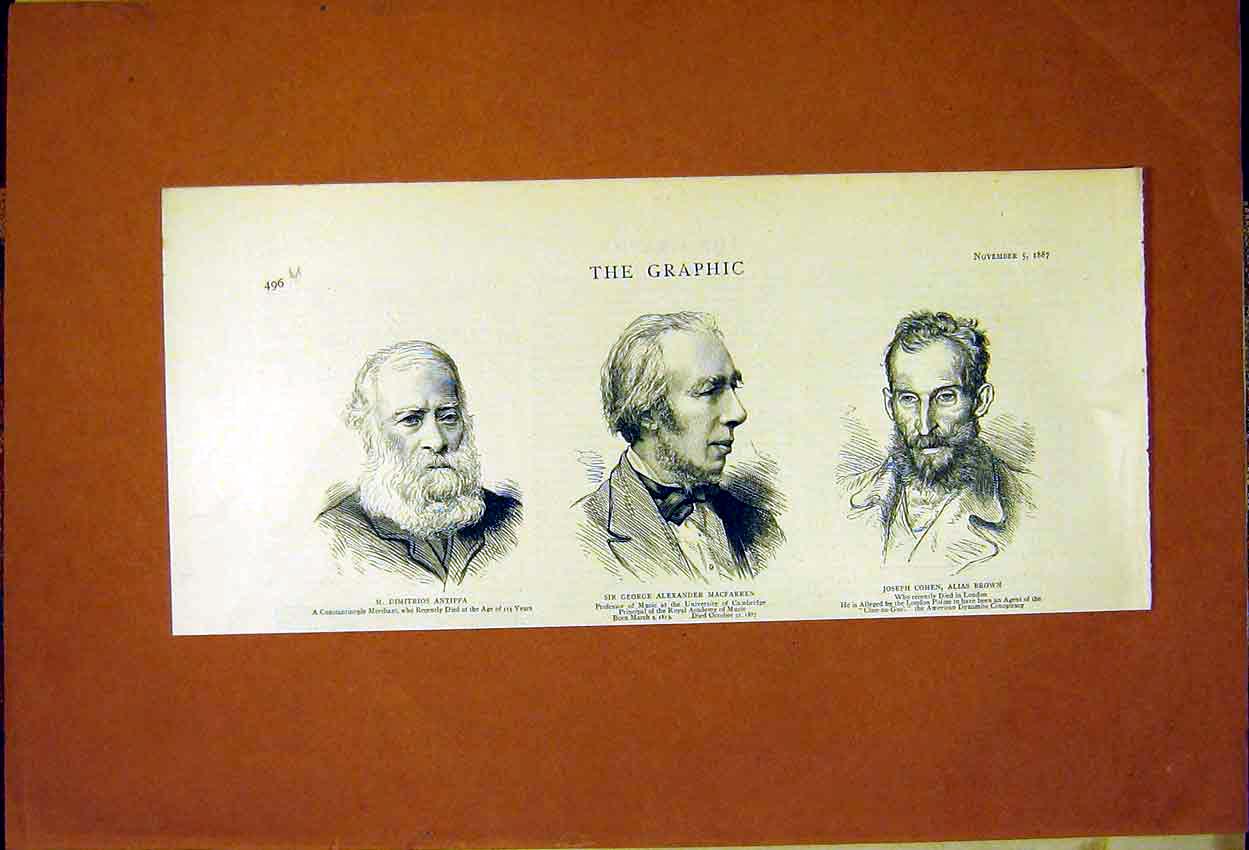 Original Old Antique Print Portrait Antippa Macfarren Cohen Brown 1887 19th