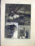 Original Old Antique Print Wreck Dutch Atlantic Liner Scholten Dover Ship 1887