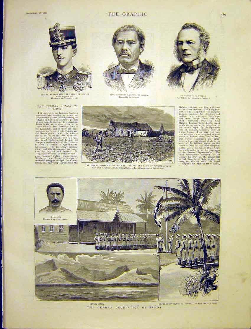 Old Antique Print Prince Naples King Samoa Stokes Tamasse German Ireland