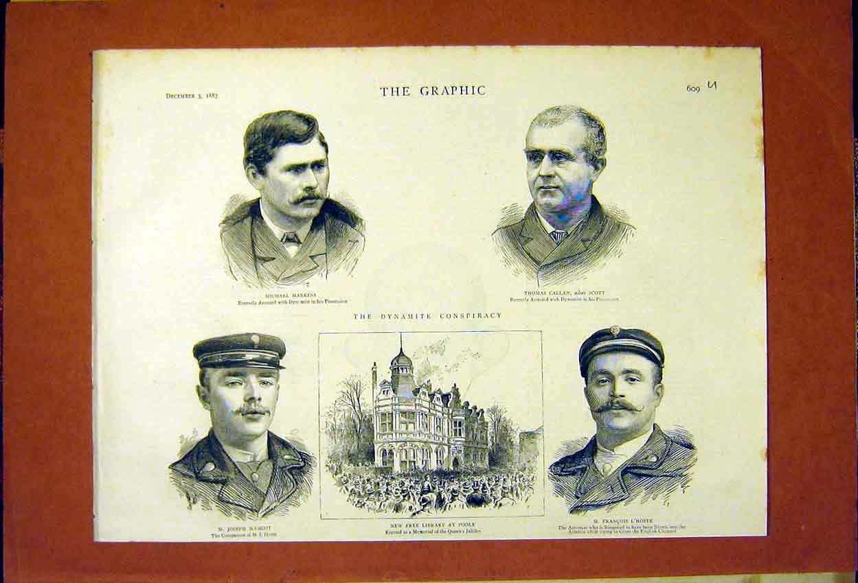 Old Antique Print Portrait Dynamite Conspiracy Poole Mangot L'Hoste 1887 19th