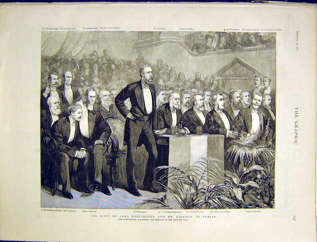Original Old Antique Print Hartington Goschen Dublin Leinster Hall 1887 19th