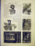 Original Old Antique Print Junagadh Mekranis Buddhist Temple Nawab 1887 19th
