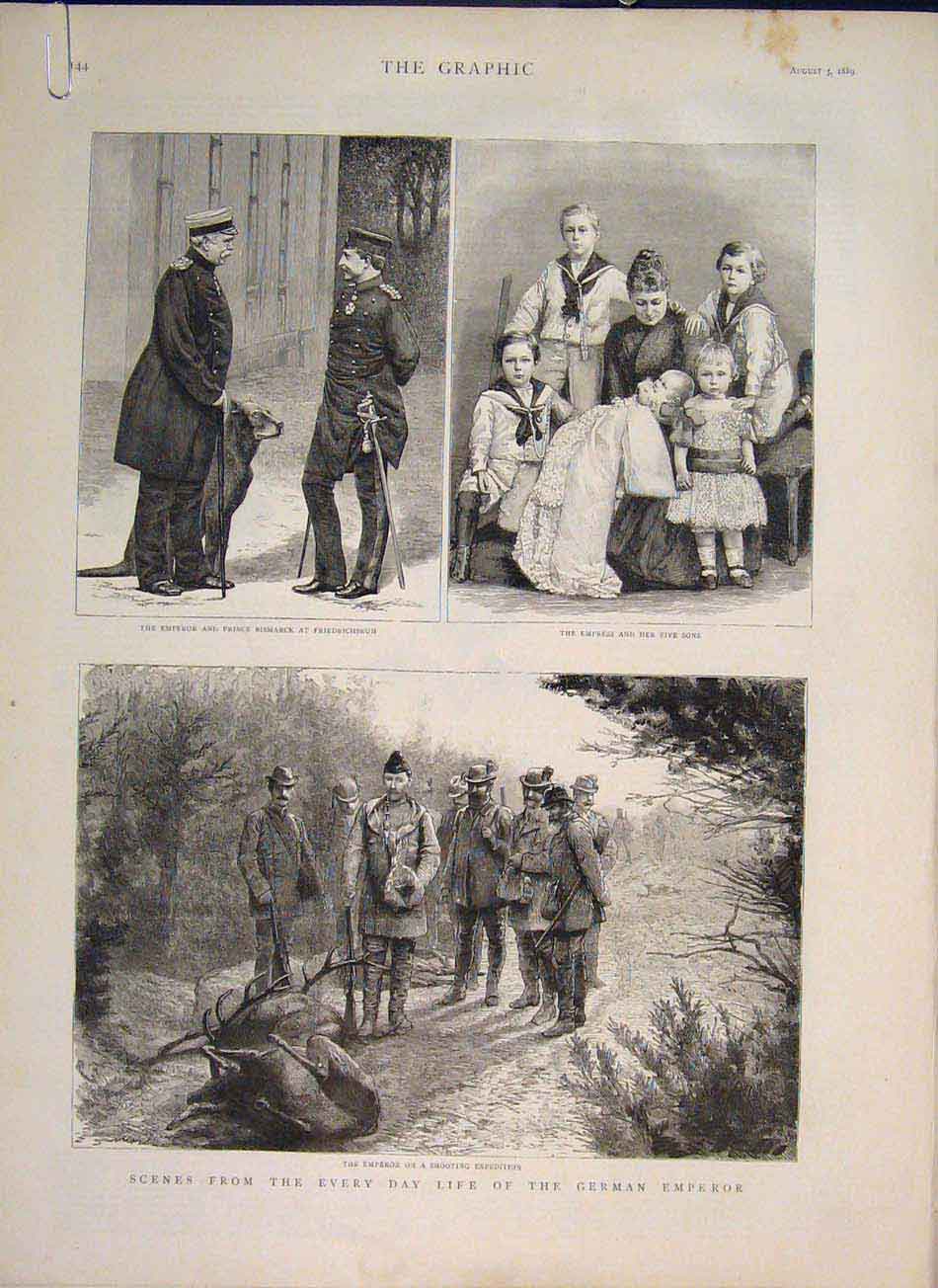 Original Old Antique Print German Emperor Infantry Parade Berlin Bismarck 1889