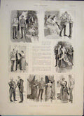 Original Old Antique Print Ball Room Differences Garrison Offficers 1889 19th