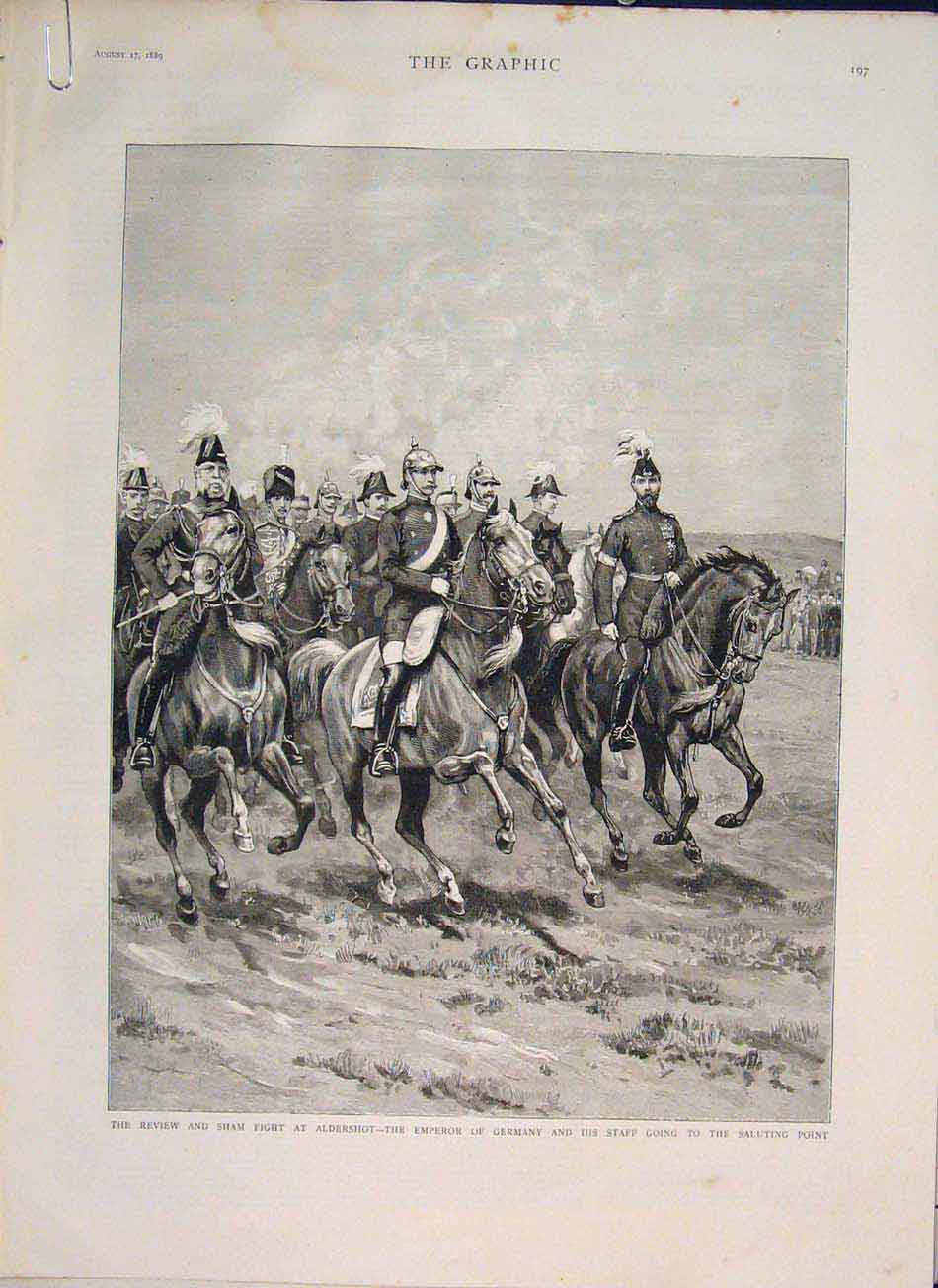 Old Antique Print Aldershot Emperor Germany Royal Dragoons Infantry 1889 19th