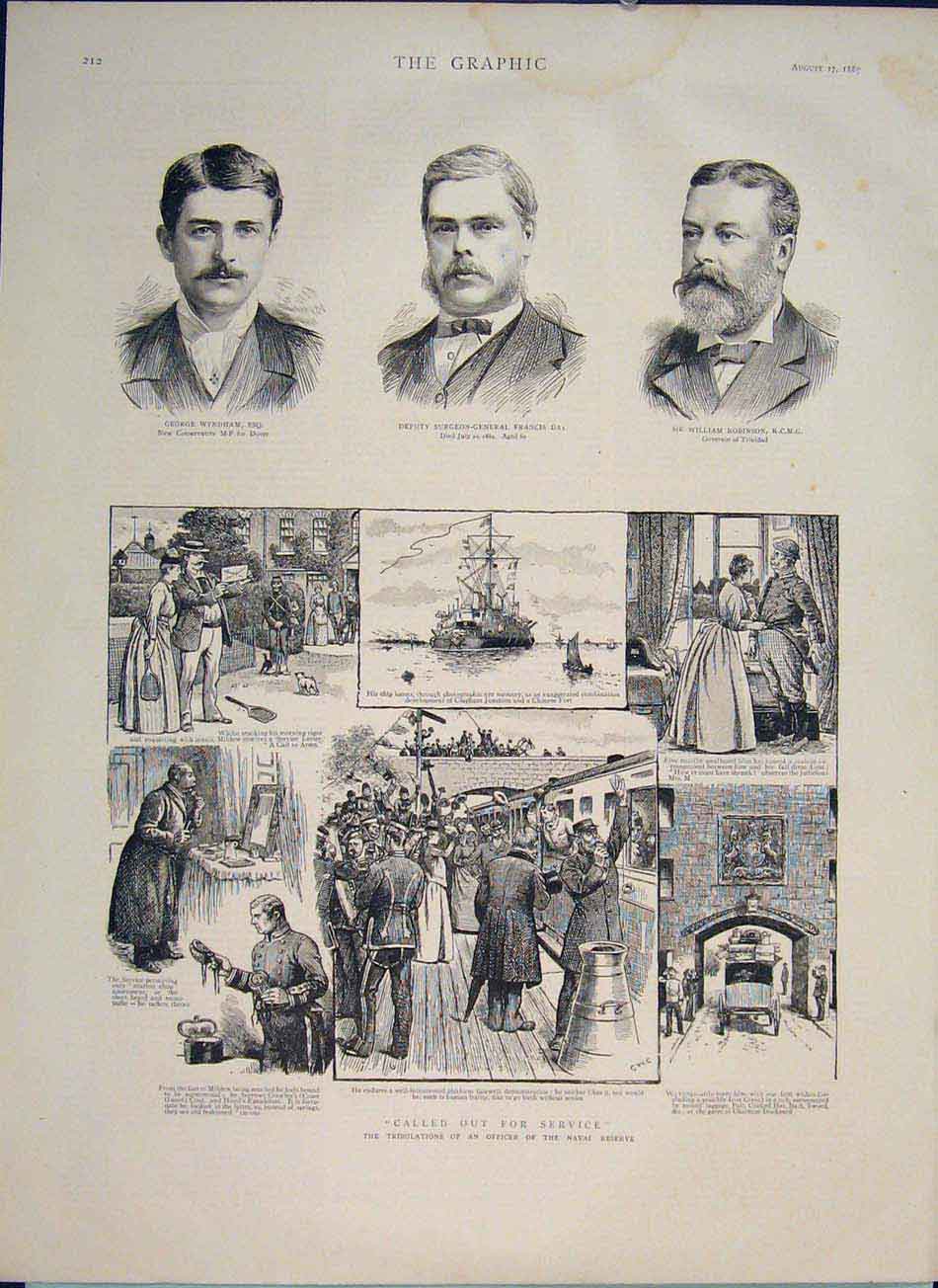 Old Antique Print Portrait Wyndham Francis Robinson Naval Reserve Officer