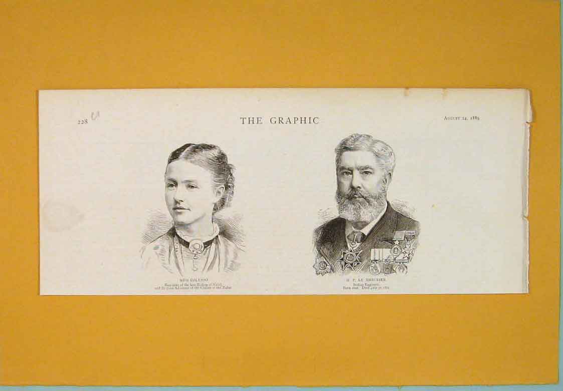 Original Old Antique Print Portrait Colenso Africa Mesurier Engineer 1889 19th