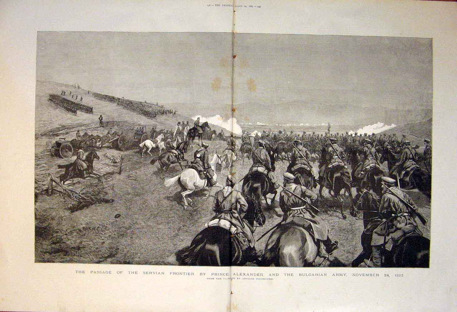 Old Antique Print Servian Frontier Bulgarian Army Prince Alexander 1889 19th