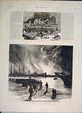Original Old Antique Print Fatal Explosion Fire Antwerp Holland 1889 Victorian