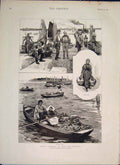 Original Old Antique Print Holland Sketches Pier Milk Maid Market Boats 1889
