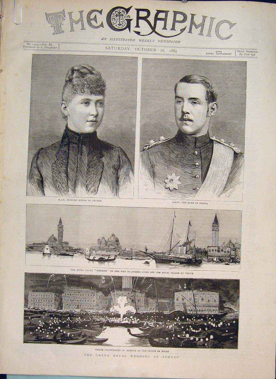 Original Old Antique Print Prussia Sparta Osborne Venice Servia Belgrade Athens