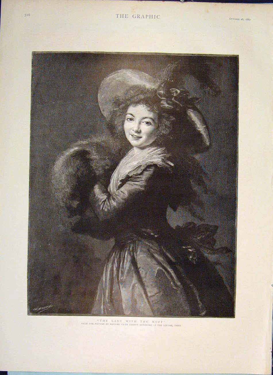 Old Antique Print Lady Muff Lebrun Exhibition Louvre Paris Fine Art 1889 19th