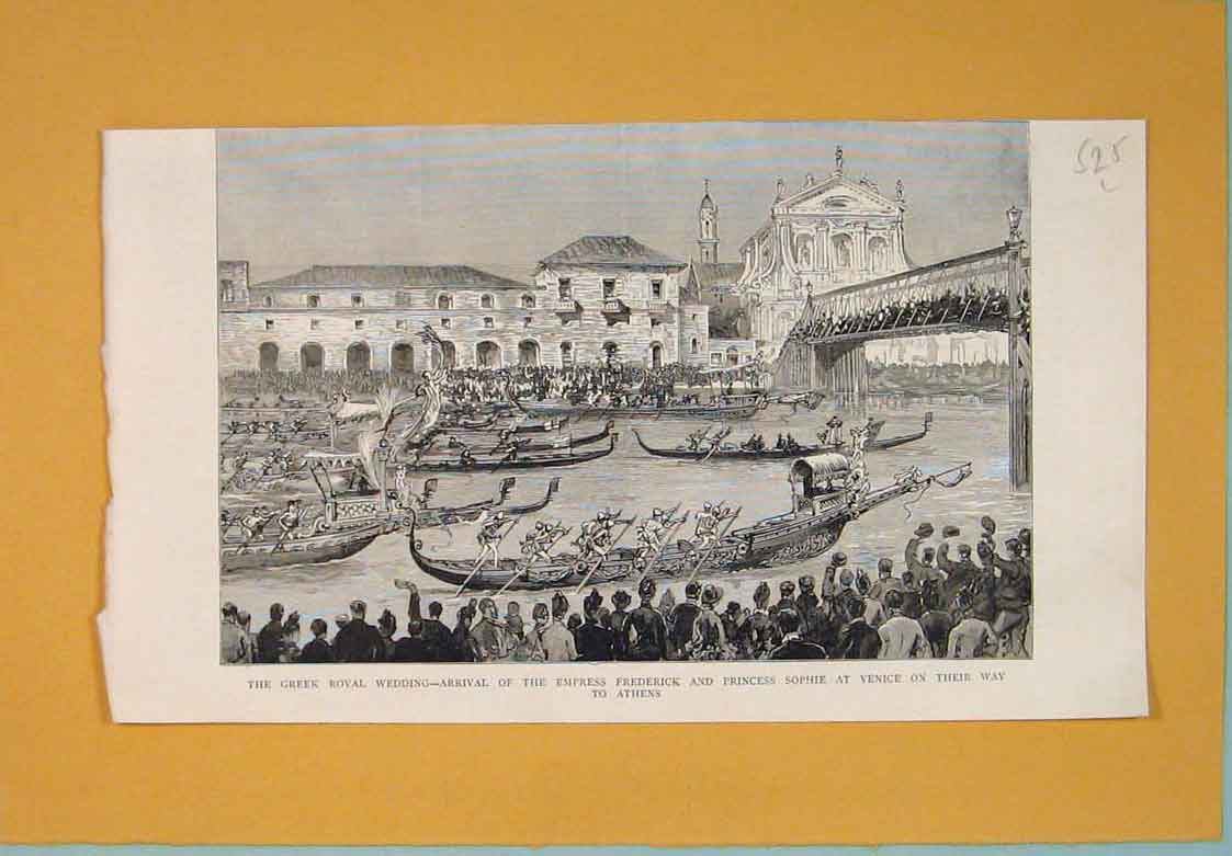 Original Old Antique Print Greek Royal Wedding Frederick Sophie Venice 1889