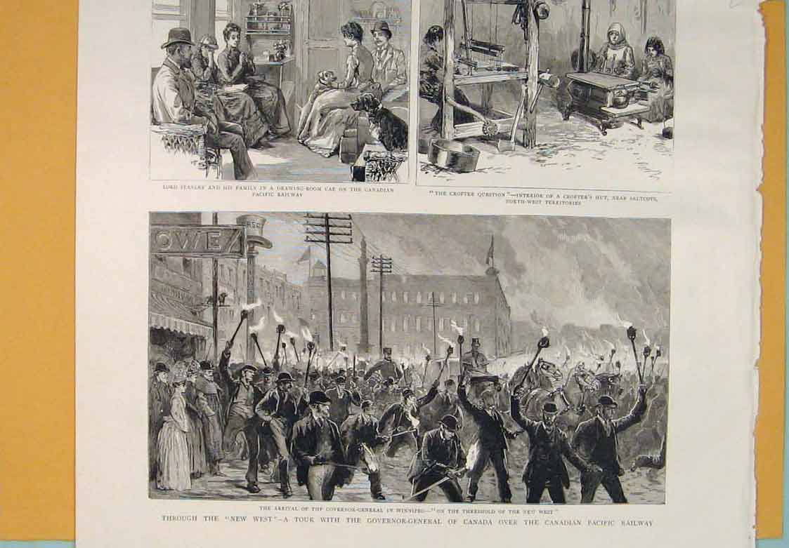 Original Old Antique Print Canada Canadian Pacific Railway Stanley Crofter 1889