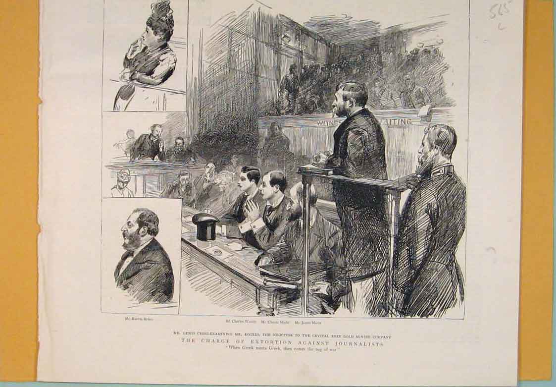 Old Antique Print Lewis Rogers Solicitor Crystal Reef Mining Company 1889 19th