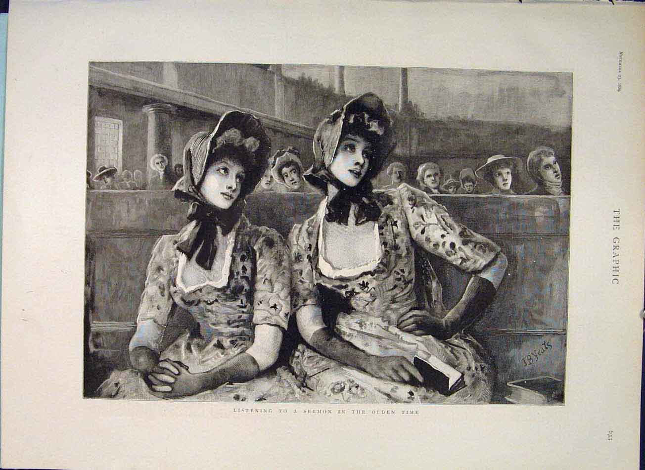 Original Old Antique Print Sermon Church Priets Chapel Cathedral Religion 1889