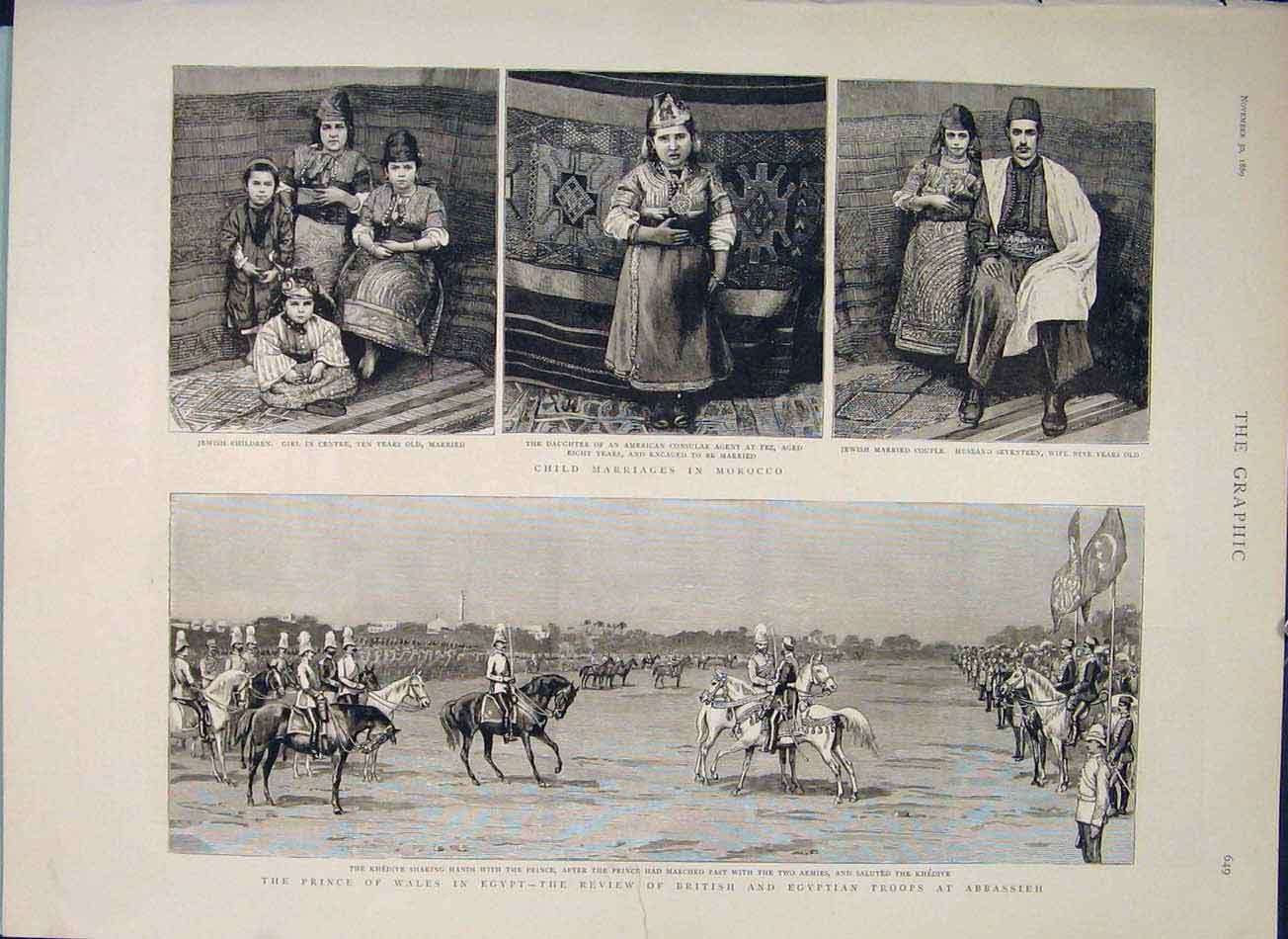 Original Old Antique Print Child Marriage Morocco Egypt Africa Abbassieh Troops
