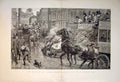 Original Old Antique Print London Streets Ludgate Hill Slippery Ice Horses 1889