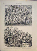 Original Old Antique Print Schoolchildren Denmark Terrace Board Islington Dinner