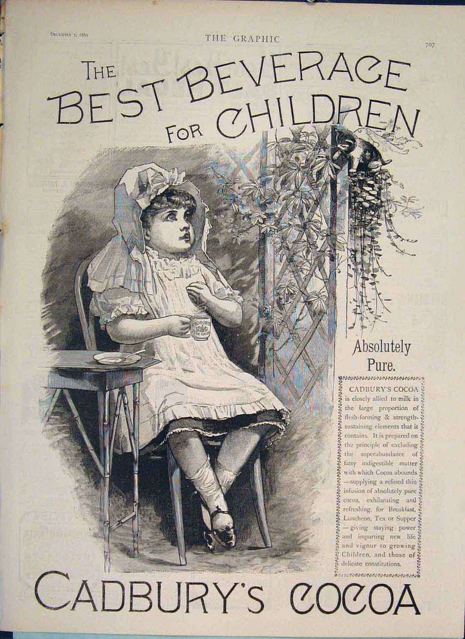 Original Old Antique Print Cadbury'S Cocoa Cadburys Advert Advertisement 1889