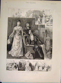 Original Old Antique Print Prissie Pink Ball London Coming Out 1889 Victorian
