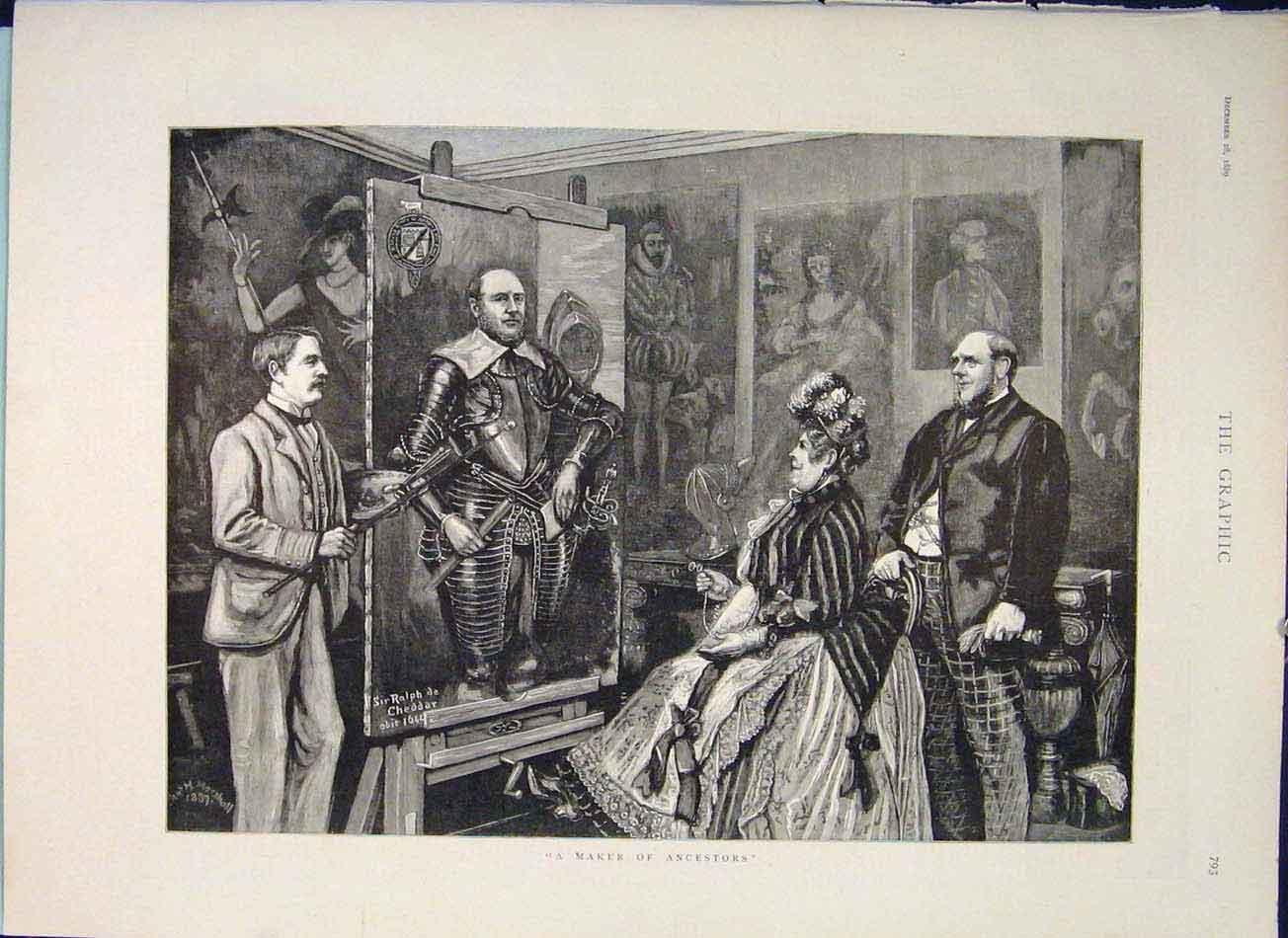 Original Old Antique Print Maker Ancestors Marshall Fine Art 1889 19th