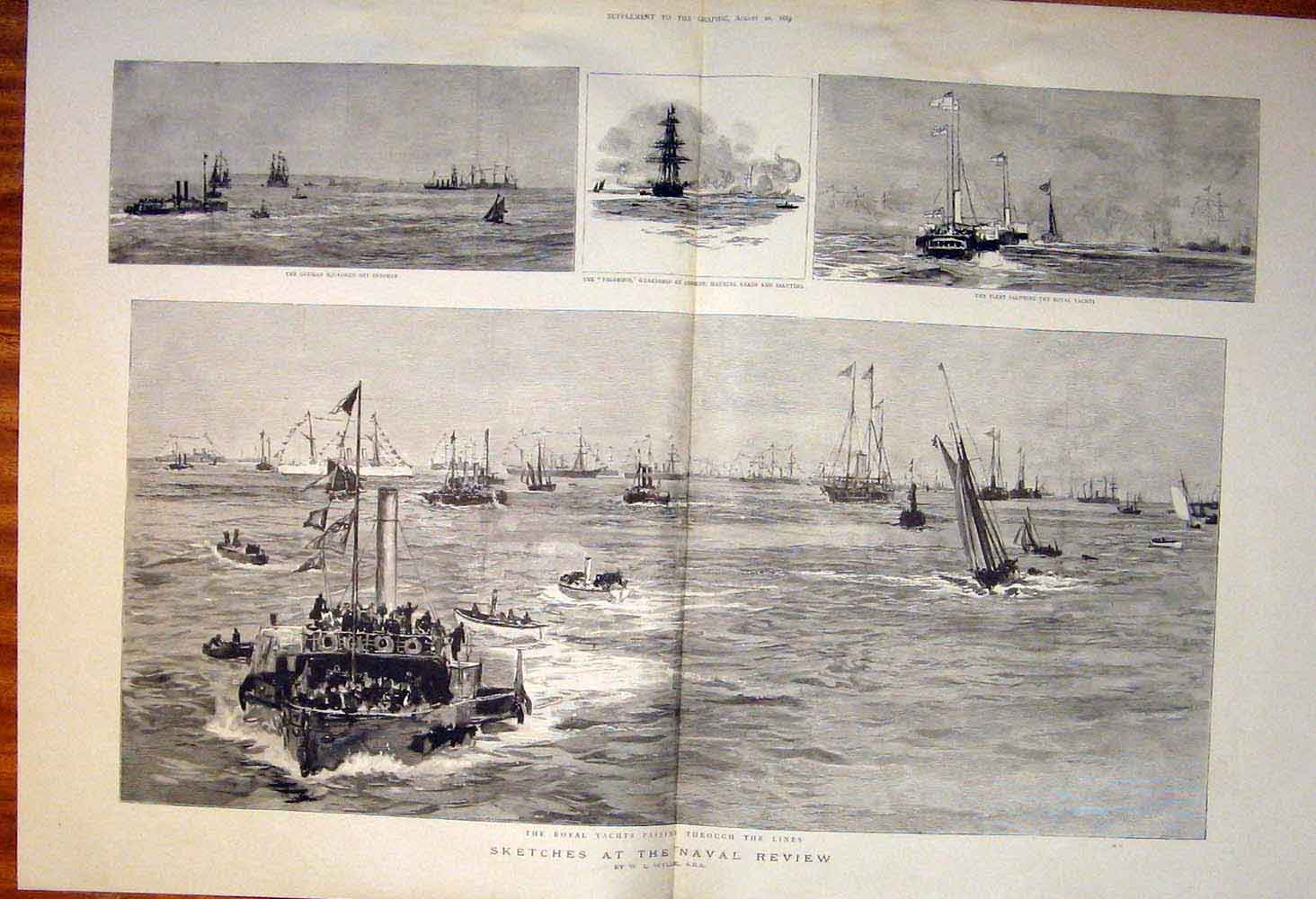 Original Old Antique Print Sketches Naval Review Wyllie Yachts Squadron Osborne