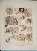 Original Old Antique Print Fasahioned Christmas Fashion Sketches Hughes 1889