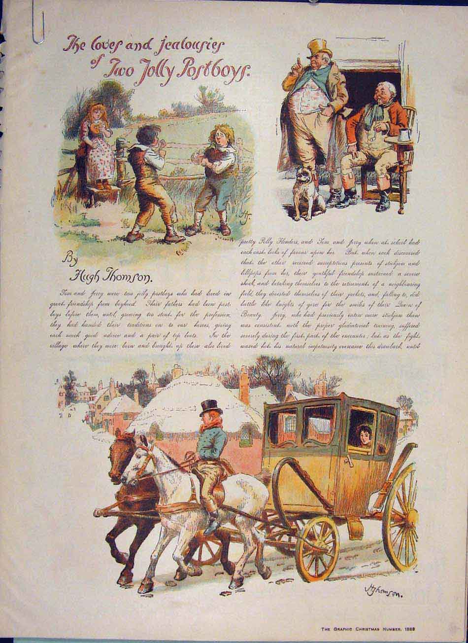 Original Old Antique Print Postboys Thomson Loves Jealousies Story 1889 19th
