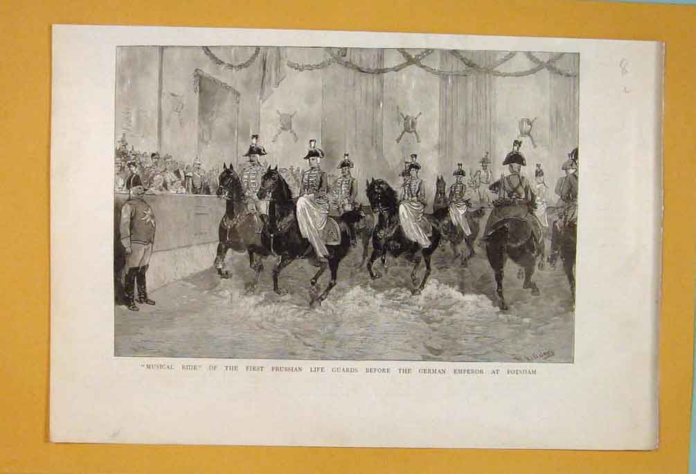 Old Antique Print Prussian Life Guards German Emperor Musical Ride 1890 19th