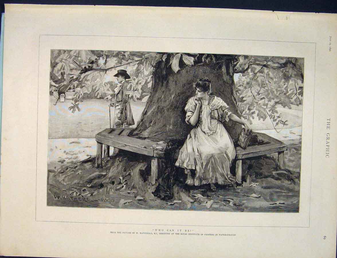 Original Old Antique Print Hatherwell Bench Lady Park Garden Fine Art 1890 19th