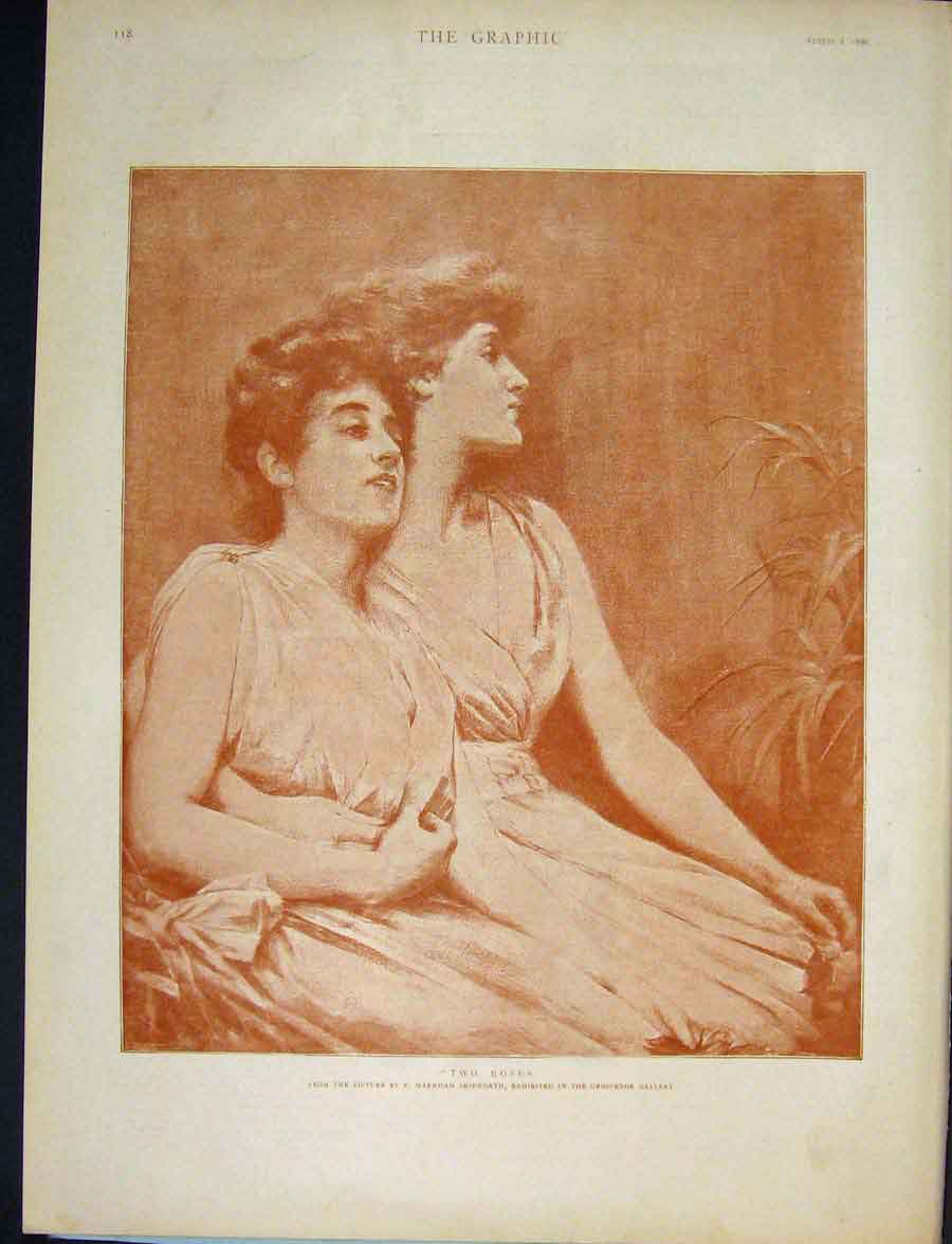 Original Old Antique Print Sepia Two Roses Skipworth Grosvenor Fine Art 1890