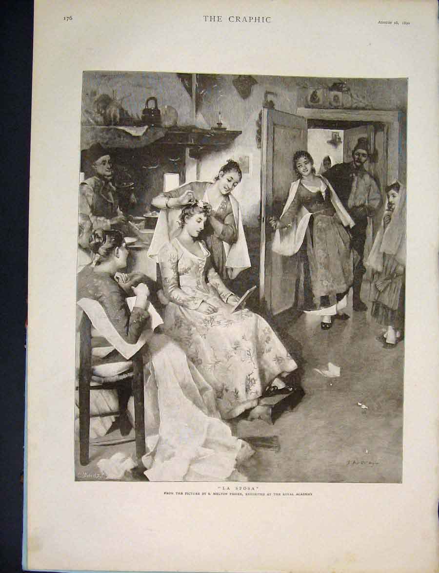 Original Old Antique Print La Sposa Melton Fisher Royal Academy Fine Art 1890