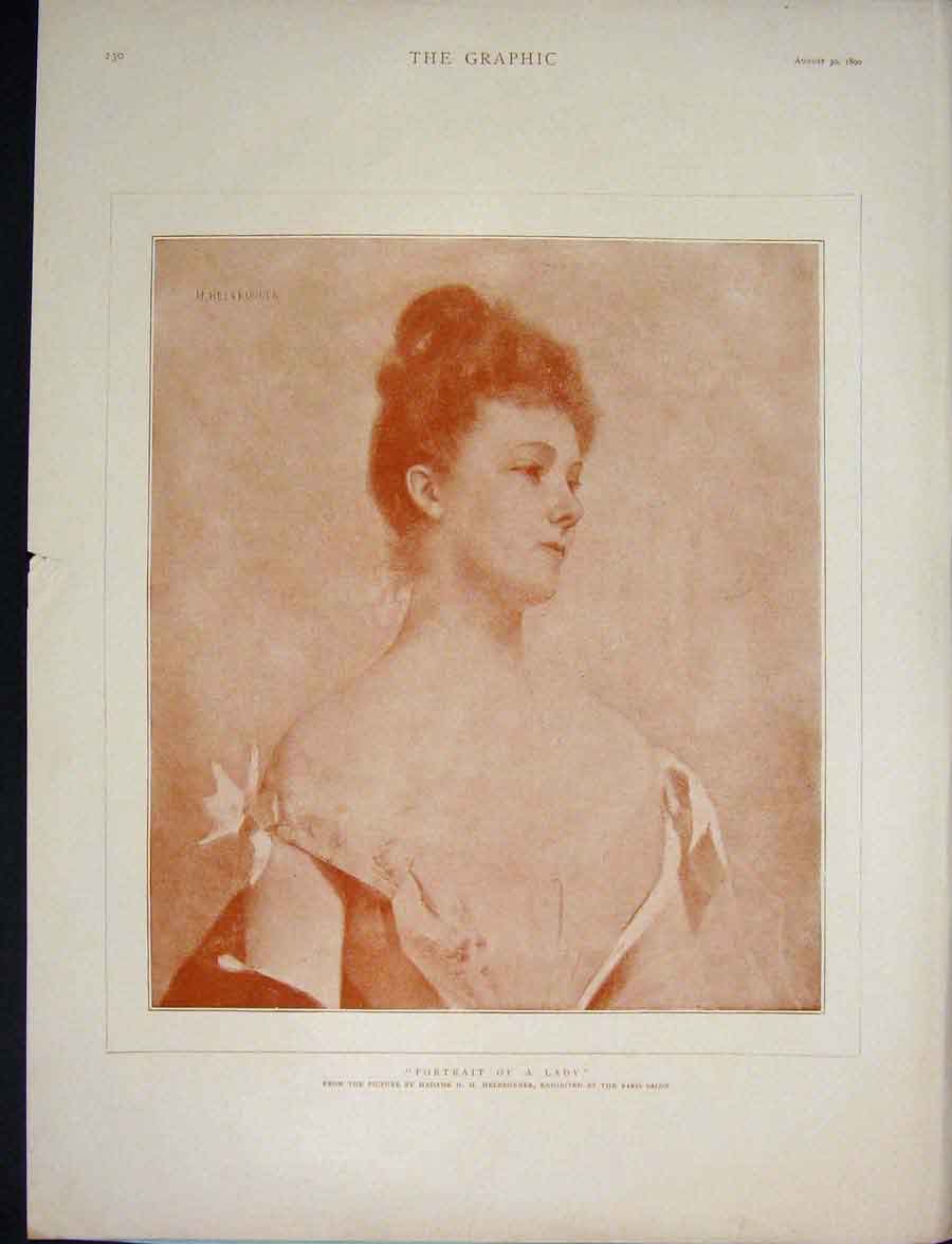 Original Old Antique Print Sepia Portrait Lady Helbronner Paris Fine Art 1890