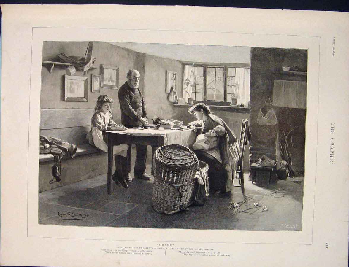 Original Old Antique Print Grace Smith Royal Institution Family Fine Art 1890