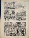 Original Old Antique Print Homburg Sspring Castle Water Nymph Sketches 1890