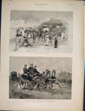 Original Old Antique Print Racing Season Races Race Newmarket Horse Horses 1890