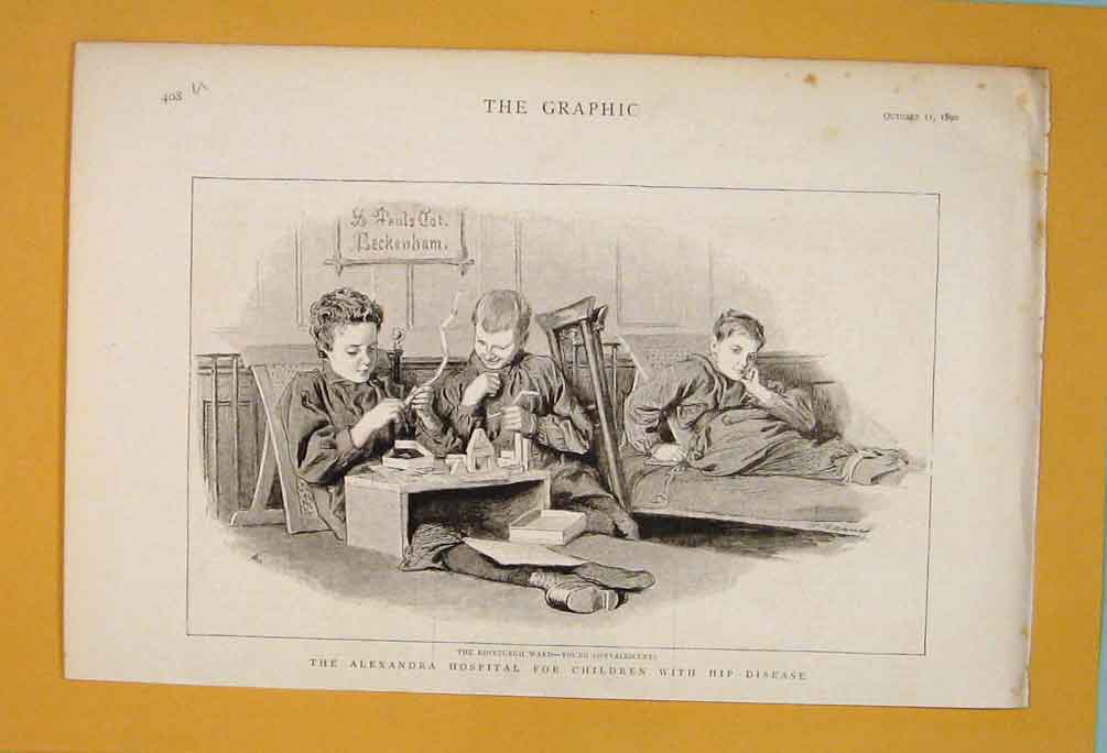 Original Old Antique Print Alexandra Hospital Children Hip Disease 1890 19th