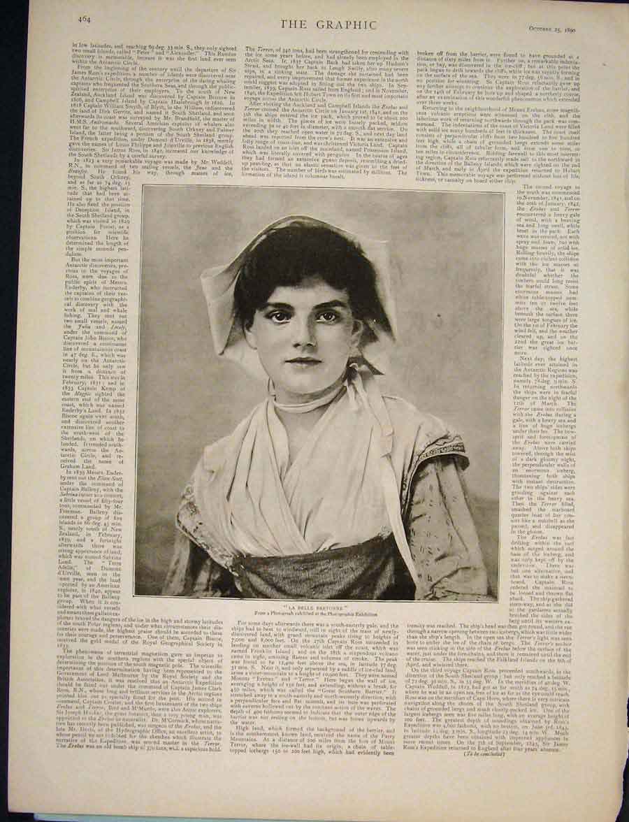 Original Old Antique Print La Belle Bretonne Photograph France French 1890 19th
