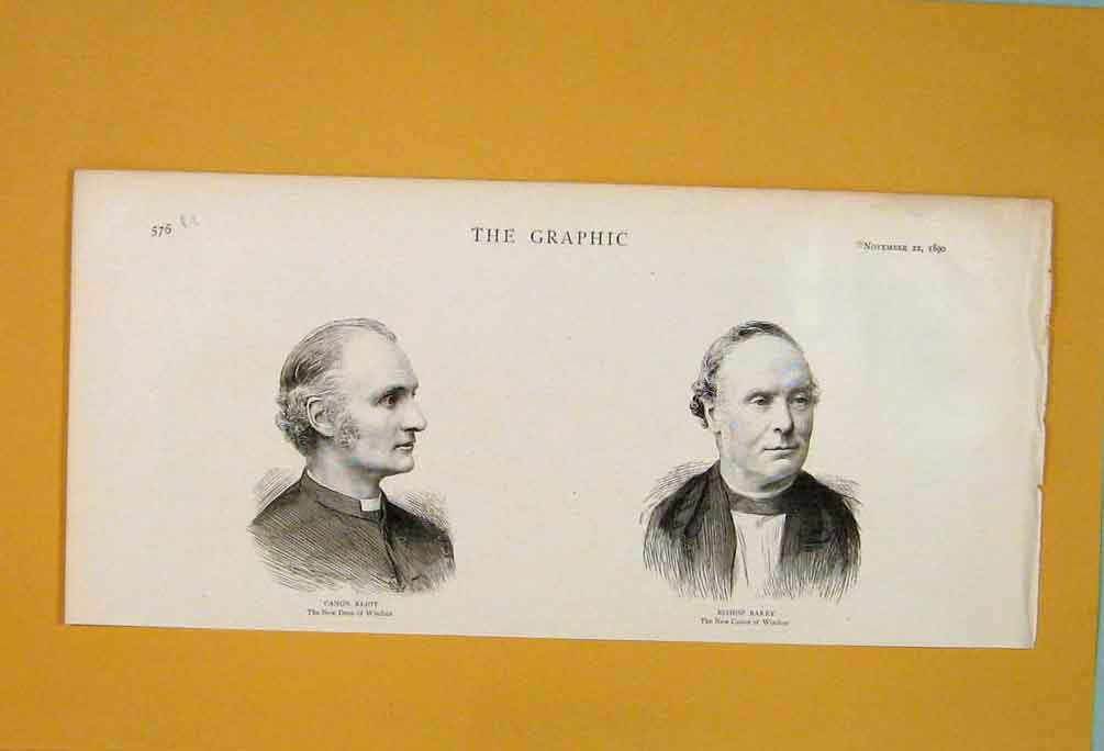 Original Old Antique Print Portrait Eliot Dean Windsor Bishop Barry Canon 1890