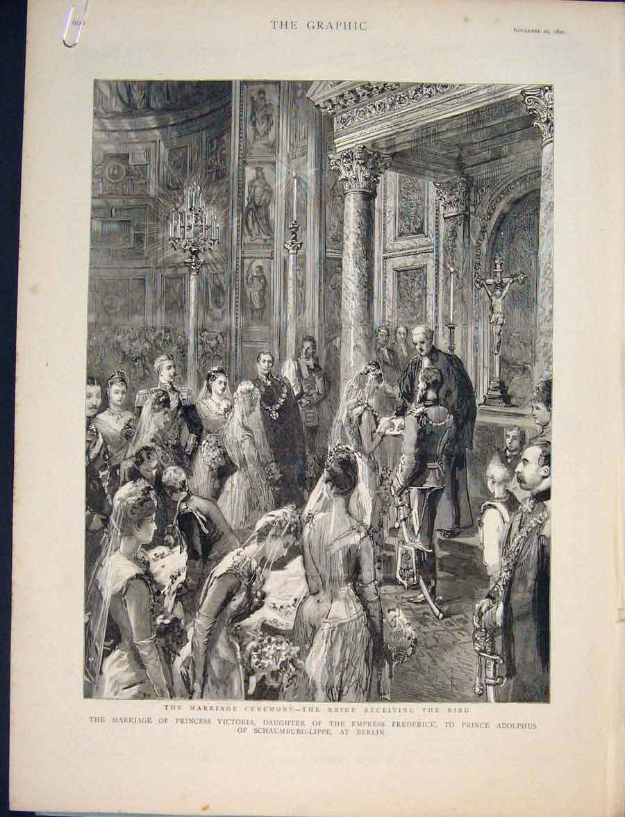 Old Antique Print Marriage Princess Victoria Berlin Adolphus Schloss 1890 19th