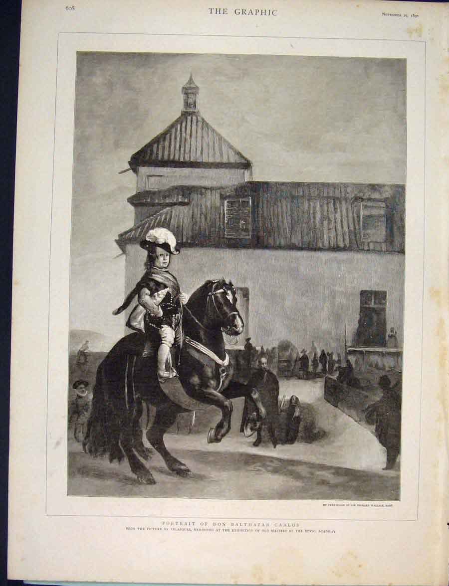 Original Old Antique Print Portrait Don Balthazar Carlos Velazquez Fine Art 1890