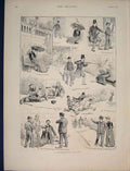 Original Old Antique Print Hydropathic Tragedy Sketch Cigarette Smoking 1890