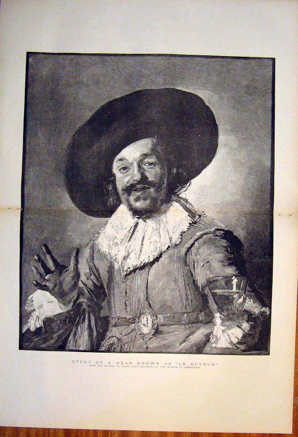 Original Old Antique Print Le Buveur Franz Hals Portrait Head Fine Art 1890