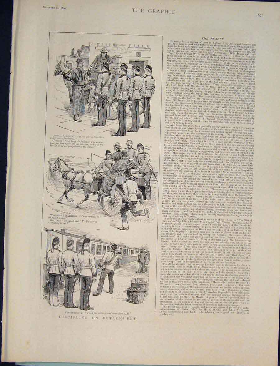 Original Old Antique Print Sketch Army Colour Sergeant Officer Discipline 1890
