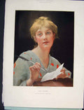 Original Old Antique Print Letter Adolphe Piot Colour Portrait Fine Art 1890